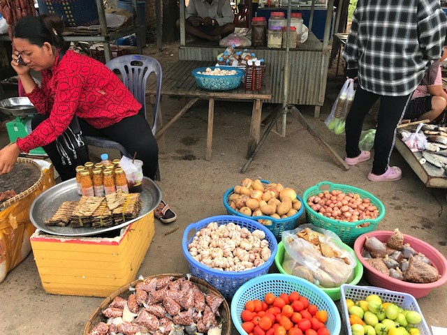 Local market, Kep province, Cambodia. Adapting to farm life.