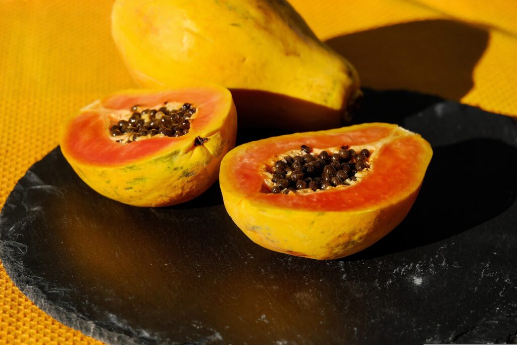 Inside of a papaya.