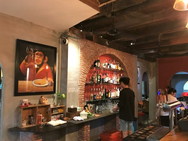 The bar at the Monkey Republic Kampot.