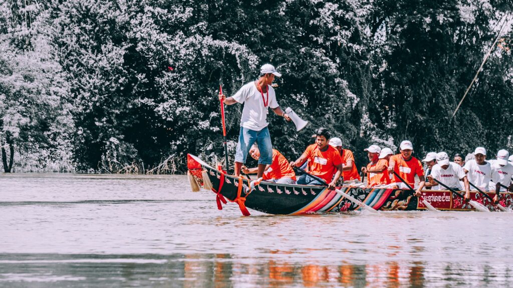 Dragon boat races during the Cambodian Water Festival.